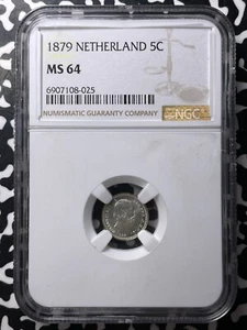 1879 Netherlands 5 Cents NGC MS64 Lot#G9055 Silver! Choice UNC! - Picture 1 of 3