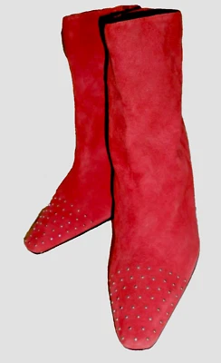 复古 NOS NINE &Co 红色麂皮绒耳钉装饰西式靴子 HI-HEEL SNIP TOE 9.5M — 第 1/4 张图片