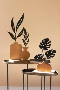 Set Of Two Wood And Metal Plant Sculptures Brown - Picture 1 of 1