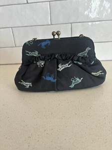Vintage 2004 GAP Small Silk Purse Coin Purse Horse Pattern Y2K Blue Brass Chain - Picture 1 of 6