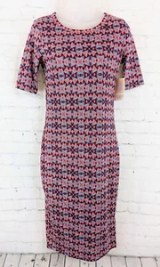 LuLaRoe Julia Dress Size Women's Extra Small Red Blue & White Goemetric Stretch - Picture 1 of 4