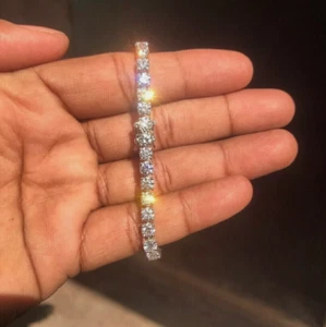 14k White Gold Beautiful 3ctw EF/VS Lab-Grown CVD Diamond Tennis Bracelet 7in - Picture 1 of 5
