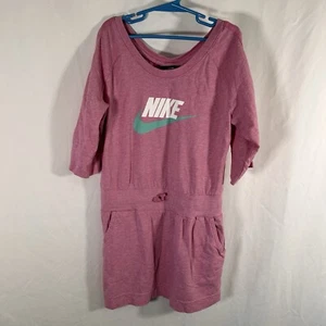 Nike Dress Girls Medium Pink Pockets Long Sleeve Crew Neck Drawstring Cotton - Picture 1 of 8
