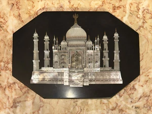 Pietra Dura Micro Mosaic Taj Mahal Mosque Mother of Pearl Inlay Malachite 5x7” - Picture 1 of 4