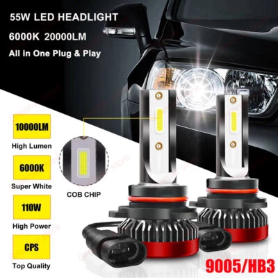 Pair Mini Size Car 9005 HB3 LED Headlight Bulb 110W 20000LM Xenon White 6000K - Image 1 of 4