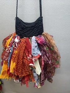 Rag Rug Bag Boho Crossbody Upcycled Re Purposed, Recycled, Purse Fringe handmade - Picture 1 of 9