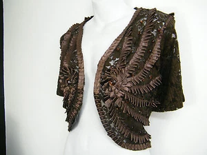 SPARKLY LACY LACE BROWN SHRUG JACKET BRAND NEW, SIZE 12 14 16 18 20 22 - Picture 1 of 2