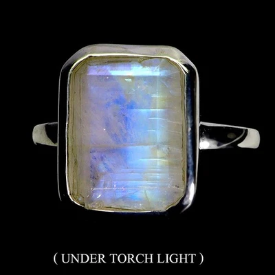 Anillo de plata de ley 925 octágono piedra lunar 13x9 mm piedras preciosas joyería tamaño 8 Foto 1 de 4