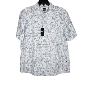 Hugo Boss Mens SZ XL Blue Slim Fit Roan Short Sleeve Button Up Shirt Cotton - Picture 1 of 18