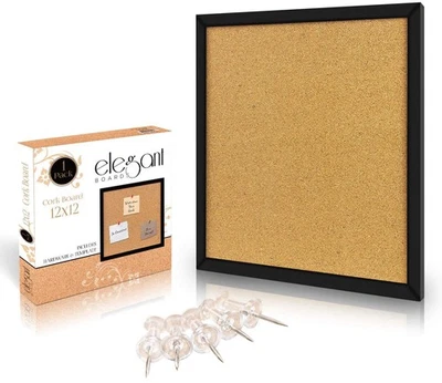 Cork Bulletin Board 12"X 12" Square Wall Tile, Modern Black Framed Board for ... - Image 1 of 4