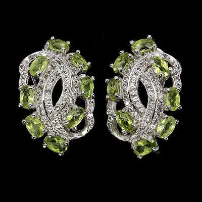 925 Sterling Silver Earrings Oval Peridot 5x3mm Natural Gemstone Jewelry - Image 1 of 4