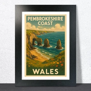 Póster de viaje de Pembrokeshire Coast, Gales. Impresión de arte de pared - Imagen 1 de 7