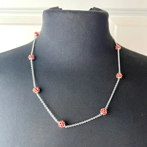 Nolan Miller Silberfarbene Halskette Rot Kristall Kugel Perlen Verstellbar Kette - Bild 1 von 10