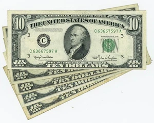 FR#2010C $10 1950 (5) Five Federal Reserve Notes Narrow Philadelphia DC-6108 - Picture 1 of 3