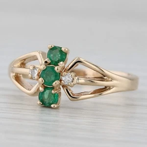0.29ctw 3-Stone Esmeralda Diamante Anillo 14k Oro Amarillo Talla 7 - Imagen 1 de 11