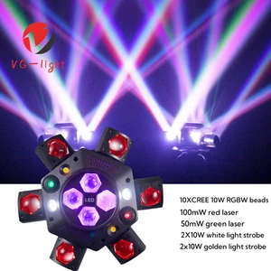 6-Arm Bee Eyes RGBW 4in1 LED Beam Moving Head Light Red Green Laser Stage Lights - Picture 1 of 10