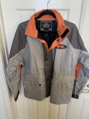 Harley-Davidson Reflective Rain Suit Jacket Mens Orange Gray  Hood Large - Image 1 of 4