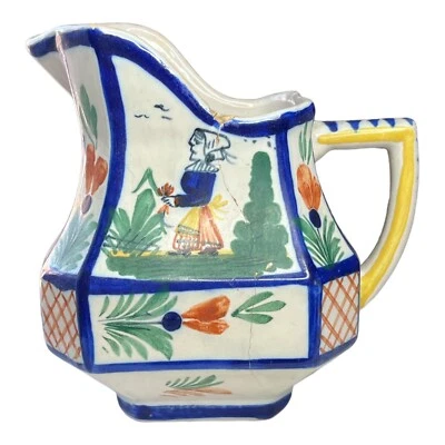 Vintage HB Quimper Mistral Blue Lady Center Creamer w/Handle France 1943-1968 - Image 1 of 4