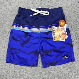 Big Chill Swim Trunks Boys 5 Mesh Lining Drawstring UPF 50 Blue Sharks Surf - Picture 1 of 9