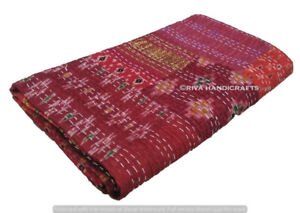 Indien Patchwork Vintage Silk Patola Red Queen Throw Kantha Quilt Bedspread