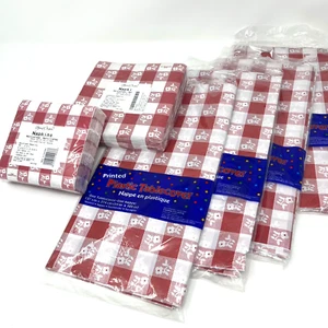 Creative Converting Red Gingham Paper Napkins and 4 Plastic Tablecovers Set - Picture 1 of 4