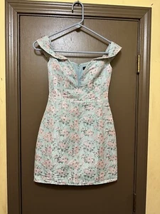 NWT LULU'S Dress XS Blue Favorite Song Floral Jacquard Off Shoulder Mini - Picture 1 of 9