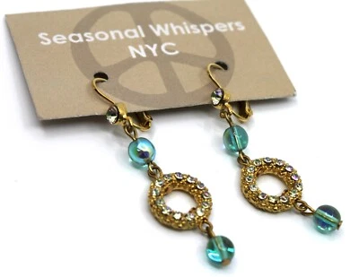 Pendientes colgantes de oro con susurros de temporada cristales de Swarovski y cuentas azules #2 Foto 1 de 4