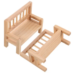 2 Pcs Mini Garden Chair Miniature Model Furniture Bench Dollhouse Decor - Picture 1 of 12
