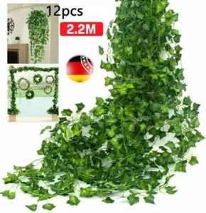 12st Efeugirlande Künstlich Rebe kunstblumen Hängende Pflanzen Efeu 2.2m Dekor - Bild 1 von 13