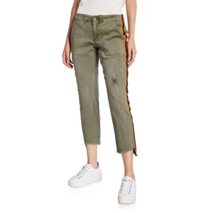 Pam & Gela Side Stripe Hem Pants Women 29 Lace Up Back Stretch Cotton Pockets - Picture 1 of 13