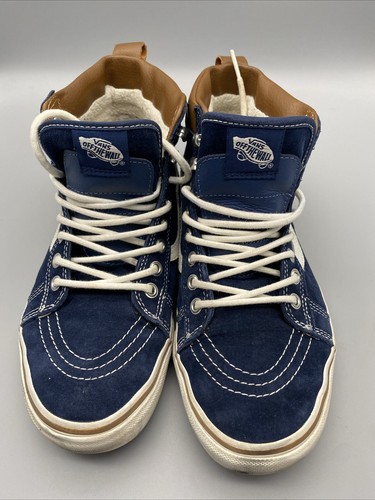 Top alto Vans blu pelle scamosciata sherpa foderato uomo US 8 donna US 9 5