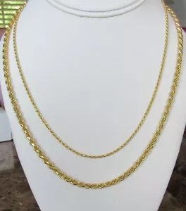 14K Yellow Gold Plated 925 Sterling Silver Diamond Cut Rope Chain Necklace - Picture 1 of 8