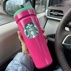 Starbucks 2024 Christmas Vacuum Insulated Tumbler Twist Pink & Green 24oz !NEW! - Picture 1 of 6