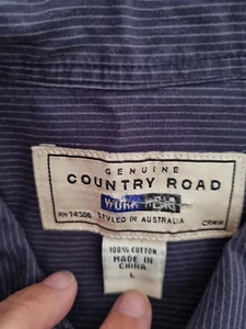 Country Road Shirt - Long Sleeve Button Up Collared Men Blue Stripe Pattern L - Picture 1 of 7