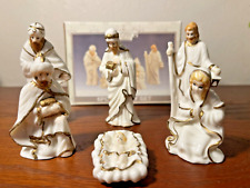 6 Piece Nativity Set White Porcelain & Gold Crown Accents by World Bazaar #04397