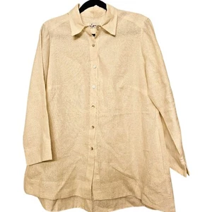 Linen Button Up Womens Large Sparkle Tunic Pockets Beachy Coastal Grandma - Picture 1 of 10