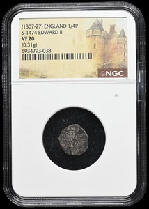 ENGLAND. Edward II, 1307-1327. Silver Farthing, London, S-1474, NGC VF20 - Picture 1 of 2