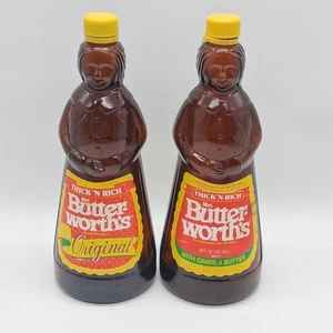 Vintage Mrs. Butterworth’s sciroppo bottiglia vetro ambrato 36 oz con tappo in plastica lotto di 2 - Foto 1 di 16
