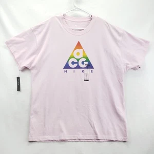 Camicia Nike ACG uomo XL rosa vestibilità ampia triangolo arcobaleno grafica orgoglio nuova senza etichette - Foto 1 di 12