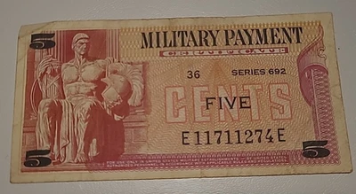 Military Payment Certificate FIVE CENTS; Series 692 (1969) Vietnam War Era - Image 1 of 2