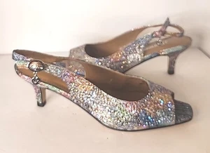 J Renee Sparkle Kitten Heel, Sz. 7, Low Heel, Formal Cocktail Slingback - Picture 1 of 16