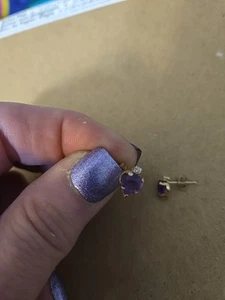 14k Gold Amethyst Heart Shaped Stud Earrings With Diamond Accent - Picture 1 of 4