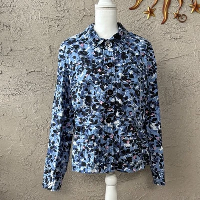 Chaqueta para mujer Charter Club con estampado floral azul negro mezcla de algodón talla L Foto 1 de 4