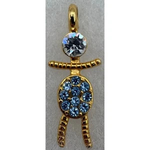 Vintage goldfarbener Strichmännchen Anhänger mit blauen Strasssteinen skurriles Design - Bild 1 von 3
