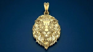 14K Solid Gold Round Lion Head Pendant, 17mm x 22mm charm Lion Head Pendant - Picture 1 of 5