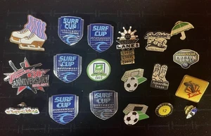 19 Vintage Enamel Lapel Pin Lot Sports States Soccer Skate Rip City OCCA +BB8 - Picture 1 of 16