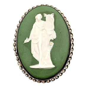 Vintage Sterlingsilber Wedgwood Jasperware Brosche Anstecknadel groß griechisch römisch Leier - Bild 1 von 4
