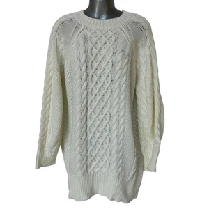 Fisherman Sweater Cream Cable Knit Chunky Pullover Crewneck Women's Size Large - Imagen 1 de 10