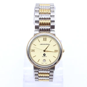 J.B Champion Watch Mens Silver Tone Stainless Steel Beige Dial Swiss Movt - Picture 1 of 8