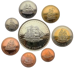 STOLTENHOFF ISLAND 8 COIN SET 1/2 PENNY - 1 CROWN 2008 SAILING SHIPS UNC - Picture 1 of 2